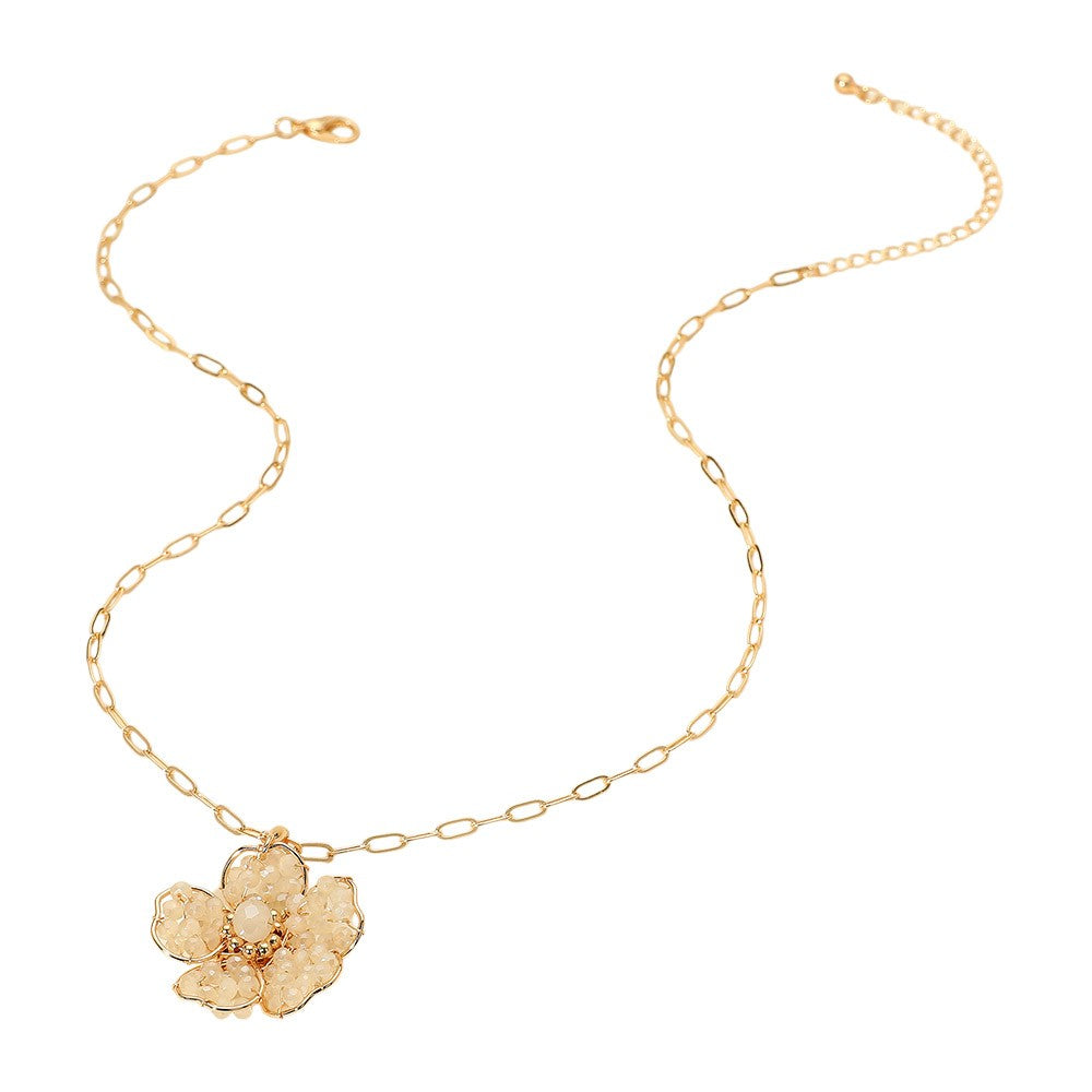 Beaded Flower Pendant Paperclip Chain Necklace (assorted colors)