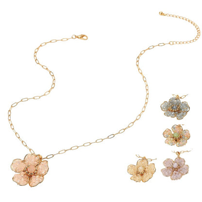 Beaded Flower Pendant Paperclip Chain Necklace (assorted colors)