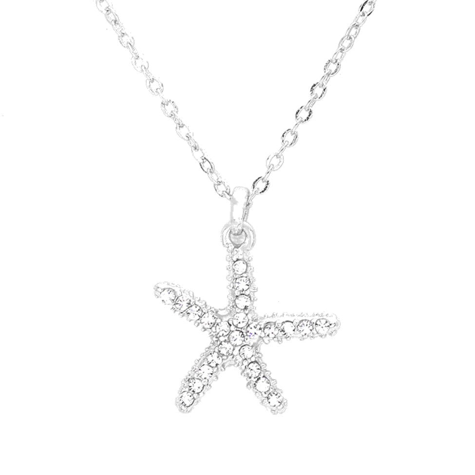 Rhinestone Pave Starfish Pendant Necklace