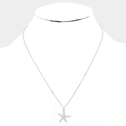 Rhinestone Pave Starfish Pendant Necklace