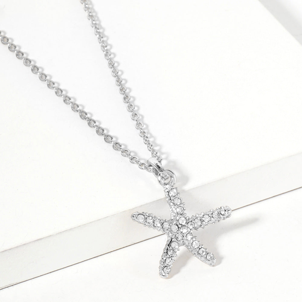 Rhinestone Pave Starfish Pendant Necklace