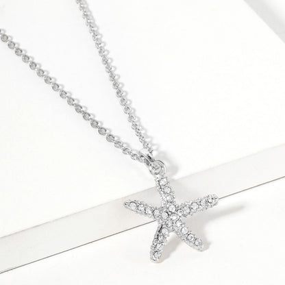 Rhinestone Pave Starfish Pendant Necklace