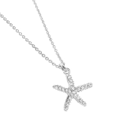 Rhinestone Pave Starfish Pendant Necklace