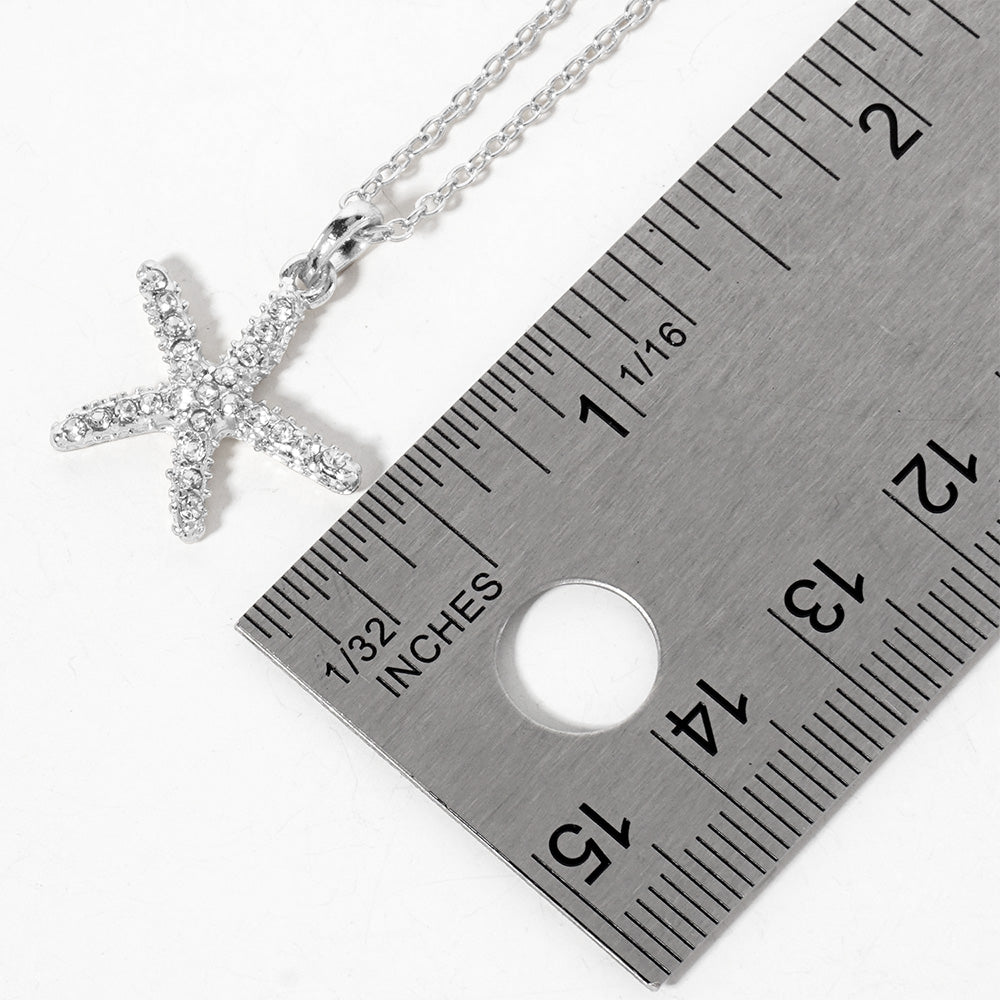 Rhinestone Pave Starfish Pendant Necklace