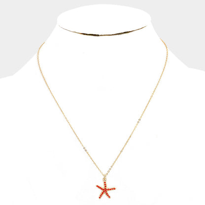 Rhinestone Pave Starfish Pendant Necklace