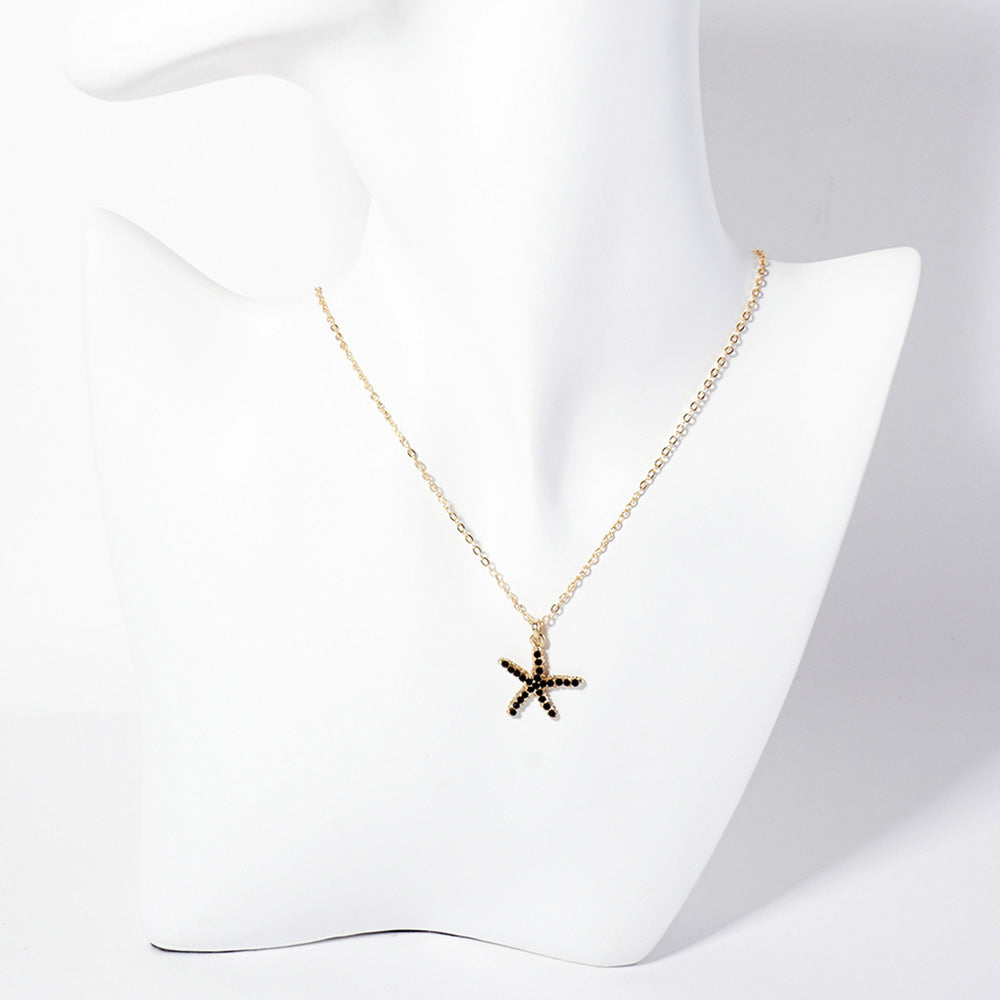 Rhinestone Pave Starfish Pendant Necklace
