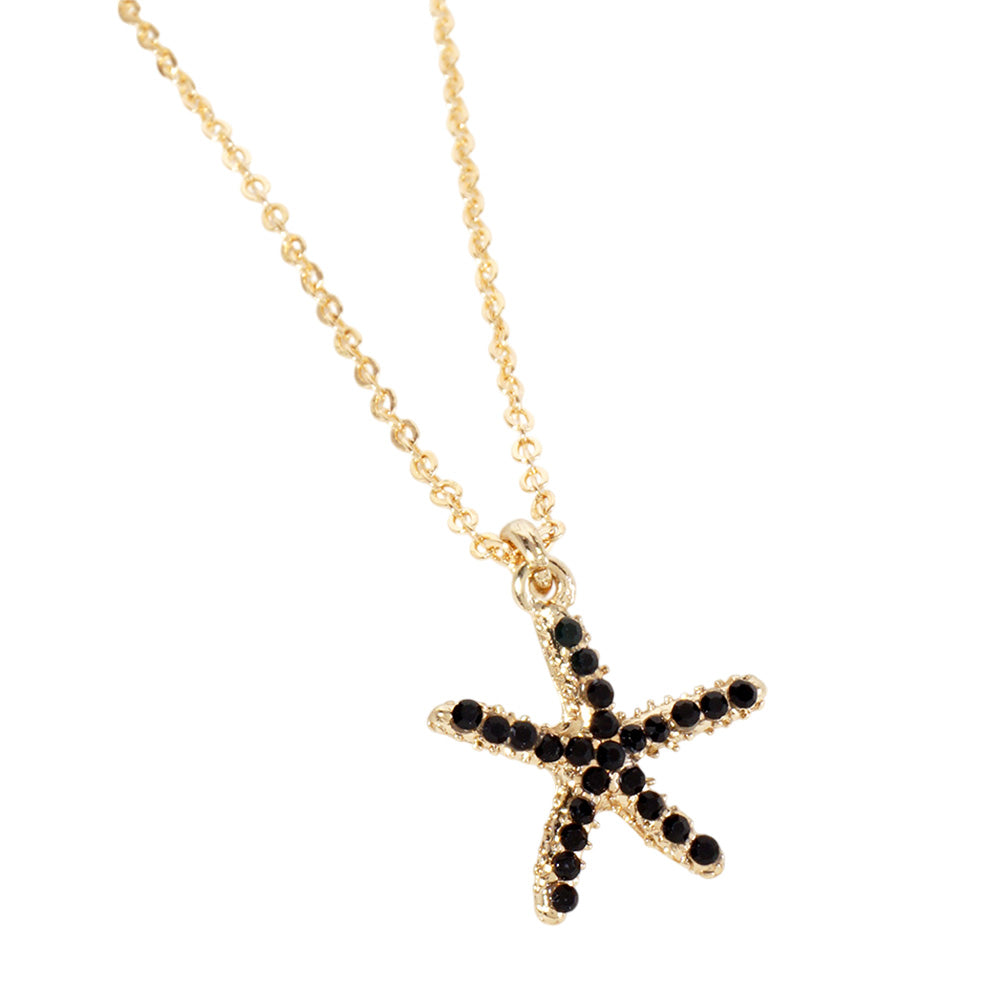Rhinestone Pave Starfish Pendant Necklace