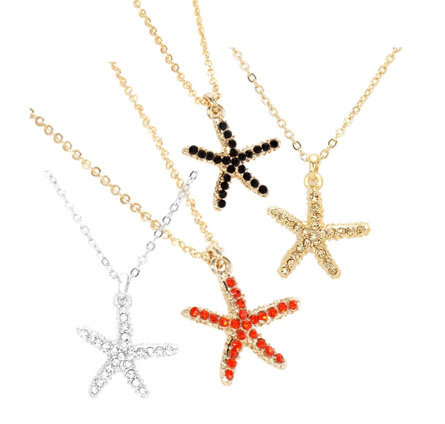 Rhinestone Pave Starfish Pendant Necklace
