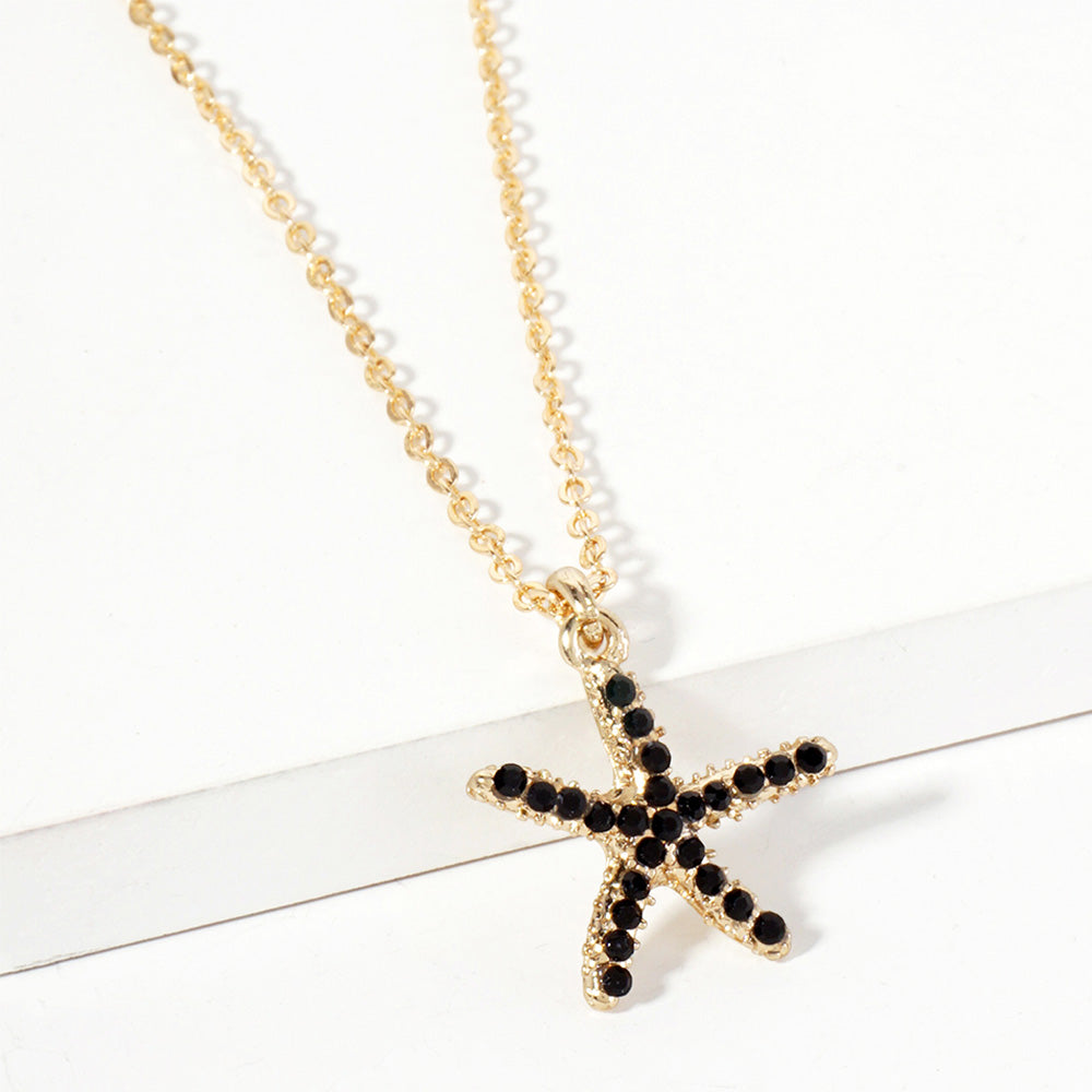 Rhinestone Pave Starfish Pendant Necklace