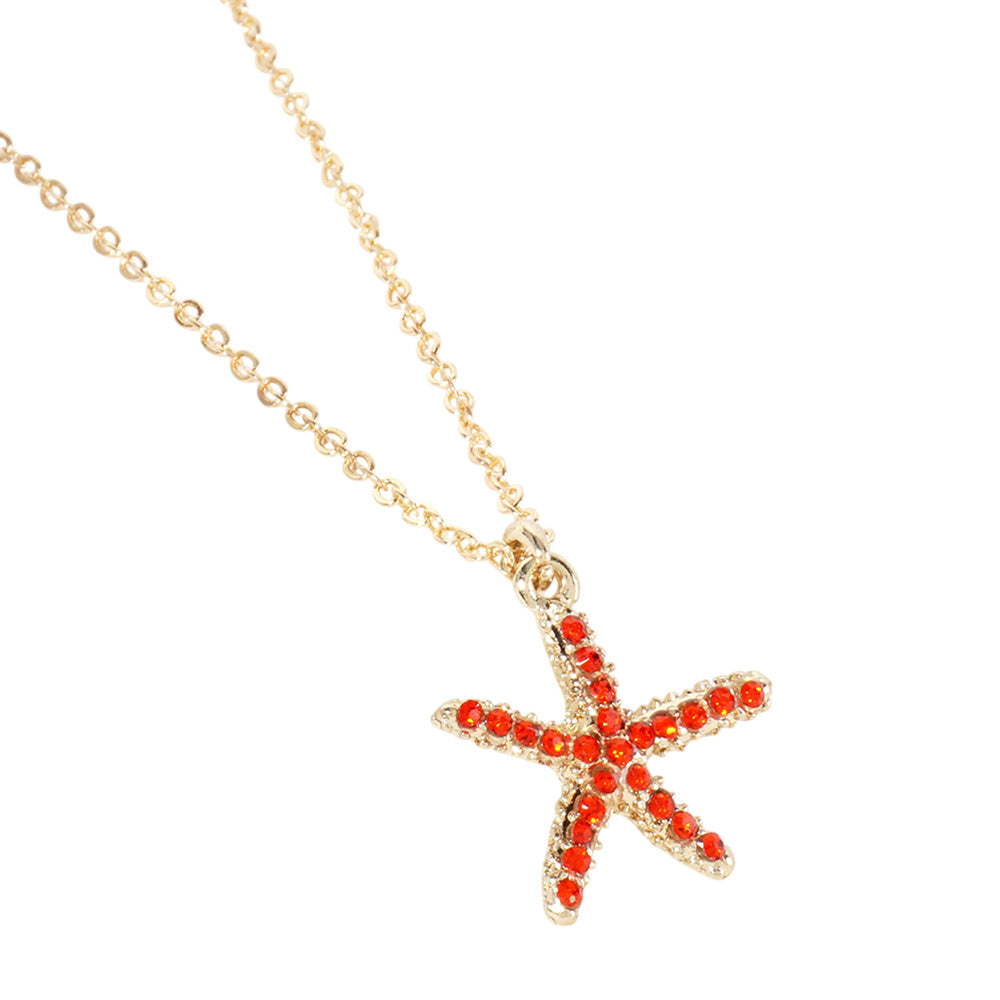 Rhinestone Pave Starfish Pendant Necklace