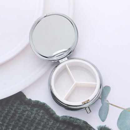 Bling Round Mirror Compact Pill Organizer Case (Clear Crystal)