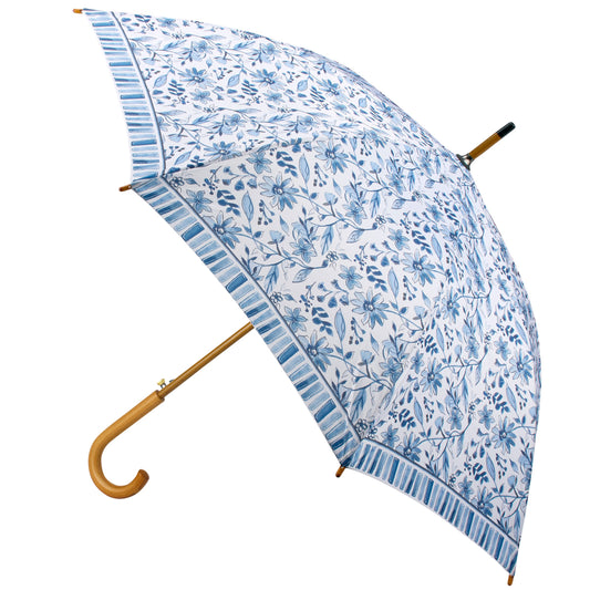 Blue Floral Rain Umbrella