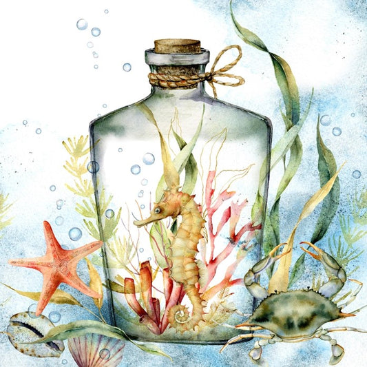 Bottle Seahorse Nautical Paper Cocktail Beverage Napkins – 20 Per Package