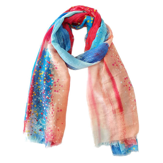 Brush Stroke Scarf Shawl (Coral, Red, Blue)
