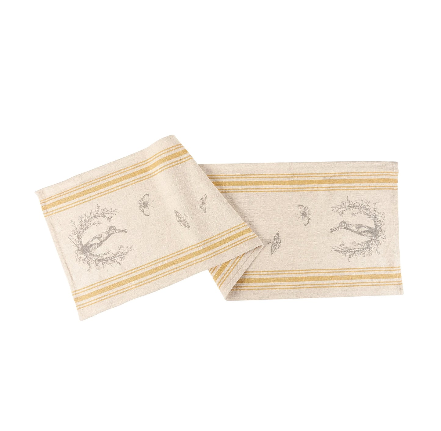 Bunny Rabbit Crest and Butterflies Table Runner with Yellow Stripes