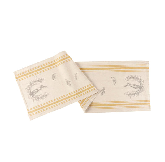 Bunny Rabbit Crest and Butterflies Table Runner with Yellow Stripes