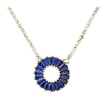 CZ Embellished Open Circle Pendant Necklace (Sapphire Blue)