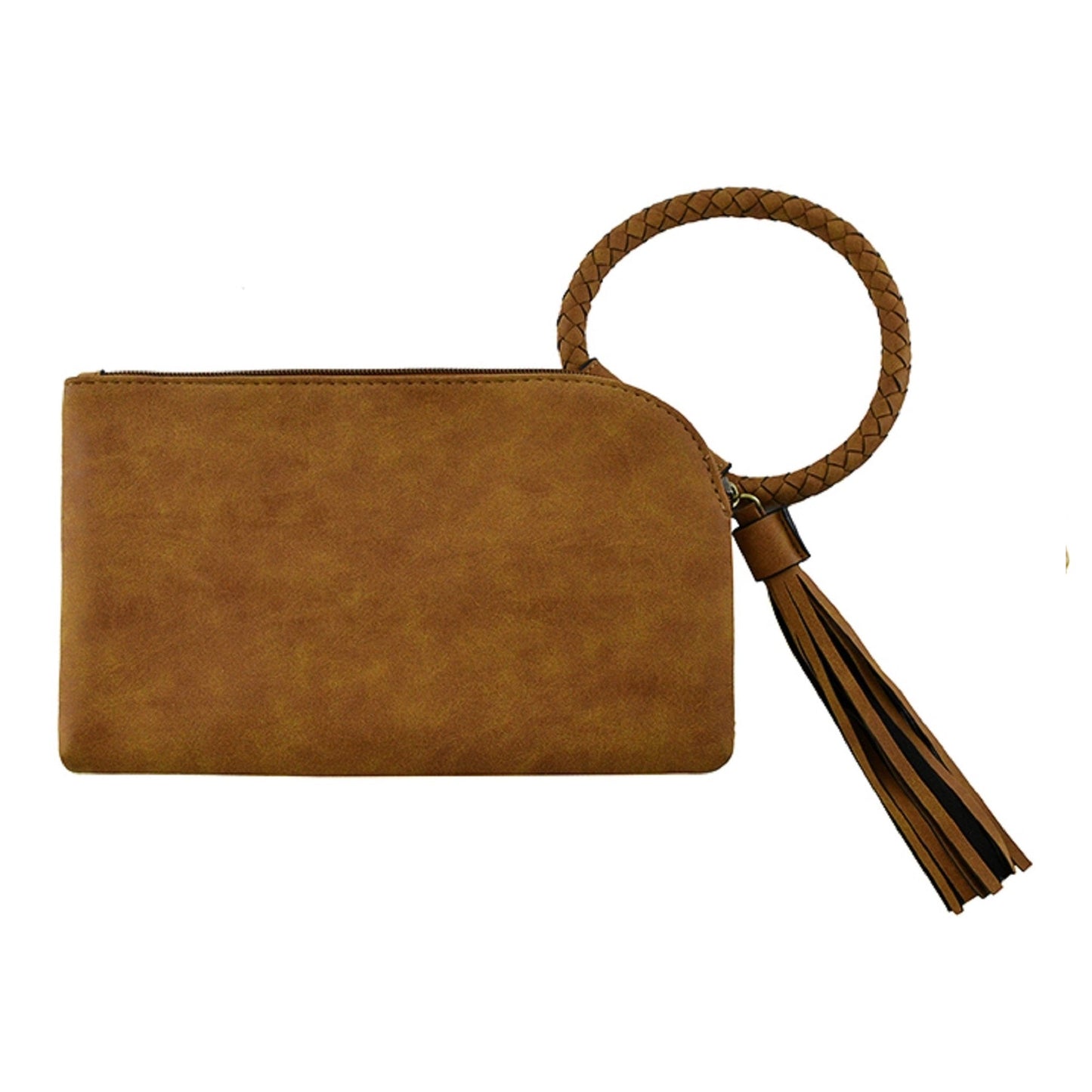 Straw Wristlet Clutch with Vegan Leather Cuff Handle & Tassel