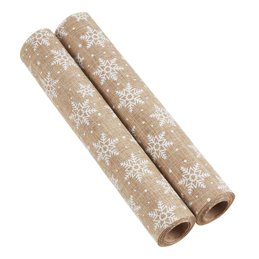 Natural Winter Fabric with Snowflakes & Stars Print Table Runner