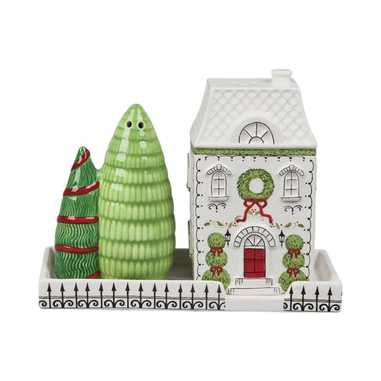 Christmas House and Trees Salt and Pepper Shakers