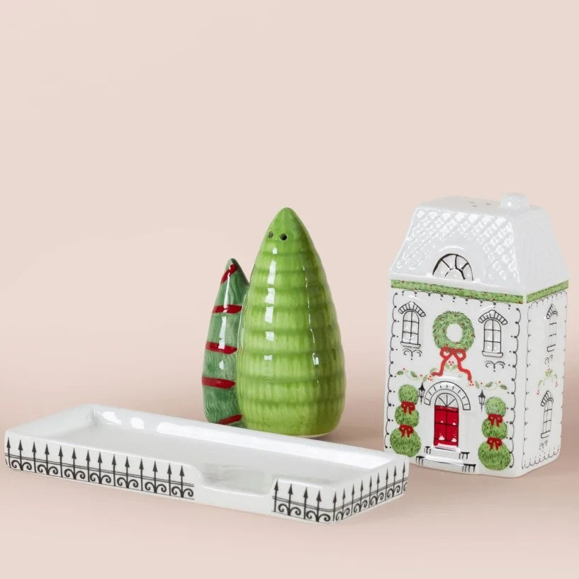 Christmas House and Trees Salt and Pepper Shakers