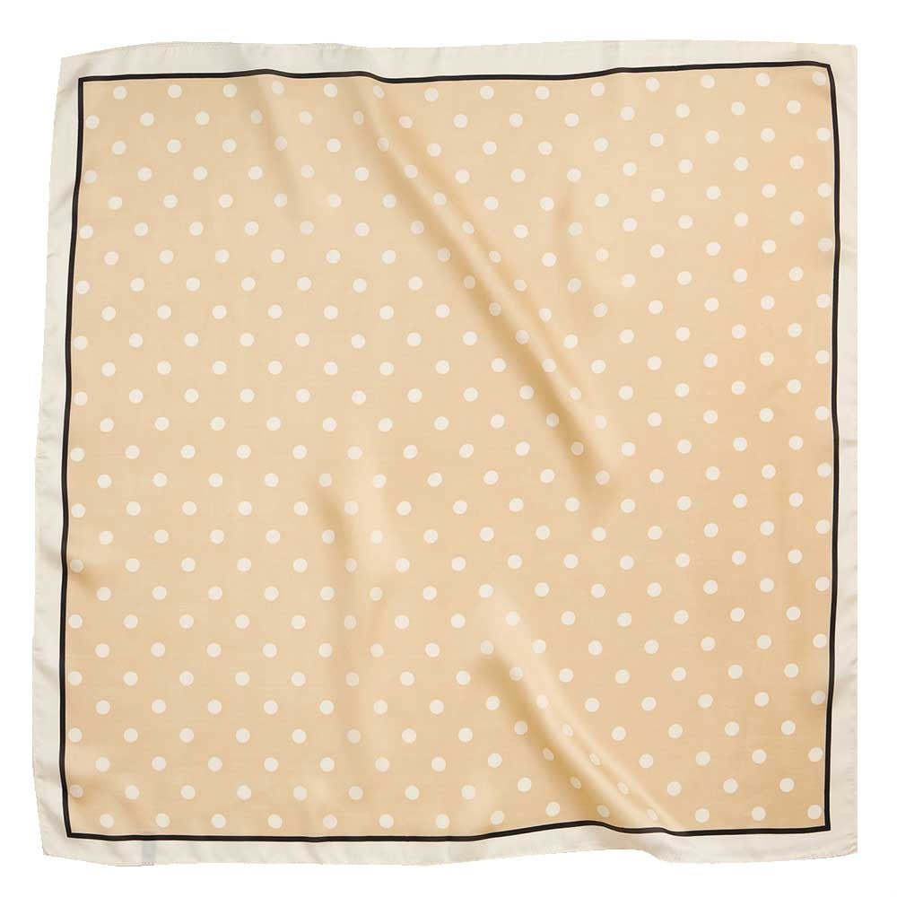 Classic Polka Dot Square Silky Satin Scarf (Beige)