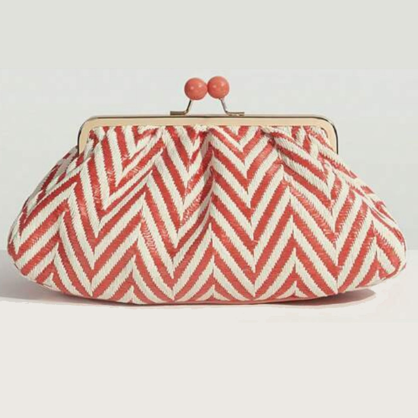 Zig Zag Woven Clutch  ,  Handbag  ,  Purse (Coral)