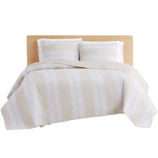 Neutral Stripe Full/Queen Quilt & Pillow Sham Set