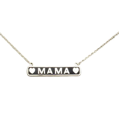 Brass Metal Enamel Mama Pendant Necklace (Black)