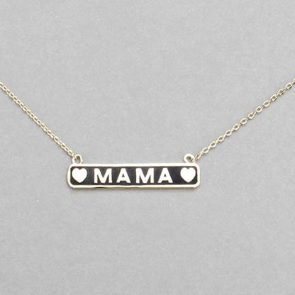 Brass Metal Enamel Mama Pendant Necklace (Black)