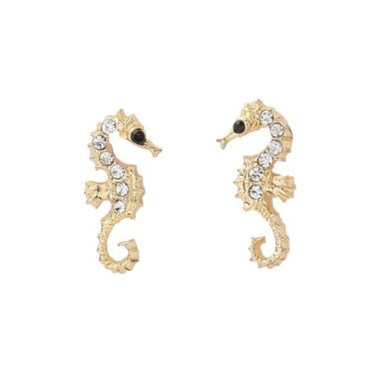 Gold-Tone Pavé Seahorse Stud Earrings