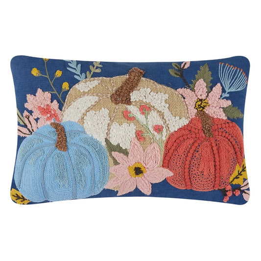 Blue Pumpkin Trio Embroidered Throw Pillow