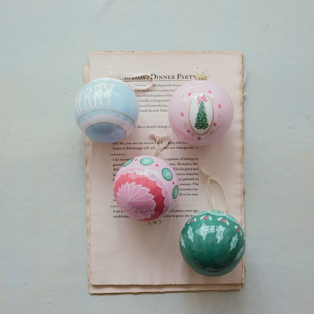 Decoupage Holiday Ball Christmas Tree Ornament Set