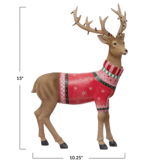 Reindeer in Christmas Sweater and Lights
