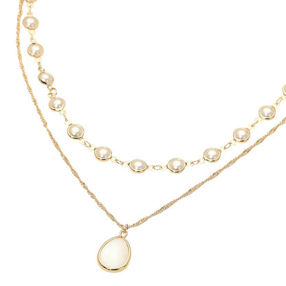 Mother of Pearl Teardrop Pendant Double Layered Necklace