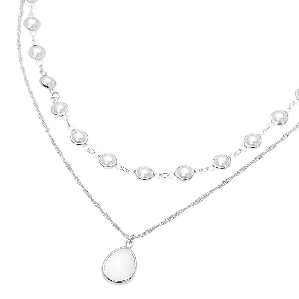 Mother of Pearl Teardrop Pendant Double Layered Necklace