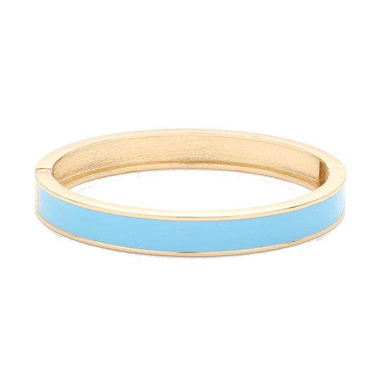 Enamel Hinged Bangle Bracelet (Thin, Turquoise Blue, Gold)