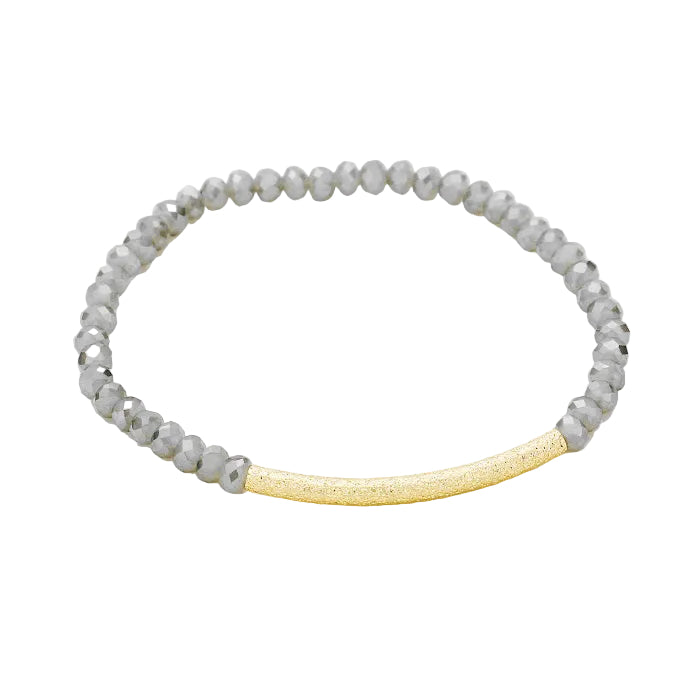 Faceted Bead Textured Metal Accented Stretch Bracelet (Assorted Colors)