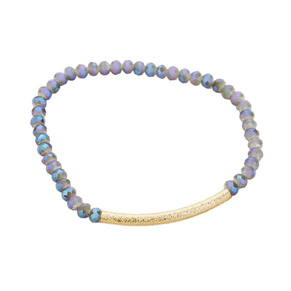 Faceted Bead Textured Metal Accented Stretch Bracelet (Assorted Colors)