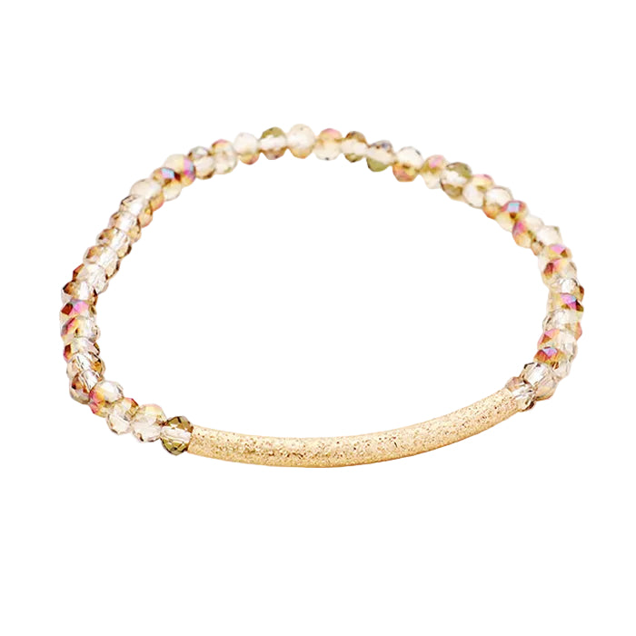 Faceted Bead Textured Metal Accented Stretch Bracelet (Assorted Colors)