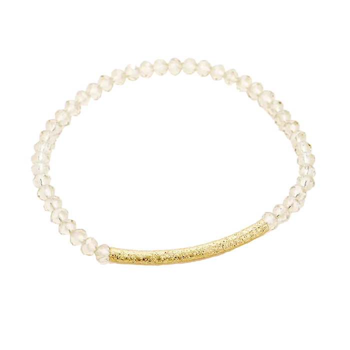 Faceted Bead Textured Metal Accented Stretch Bracelet (Assorted Colors)