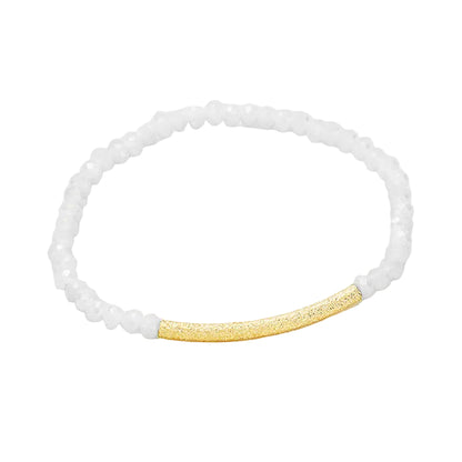 Faceted Bead Textured Metal Accented Stretch Bracelet (Assorted Colors)