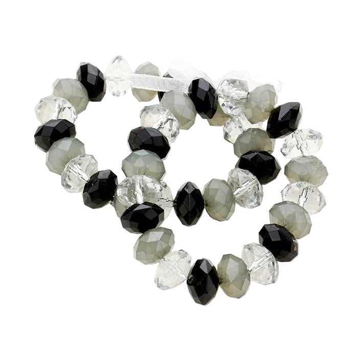 Faceted Lucite Beaded Ribbon Stretch Bracelet Set - Black