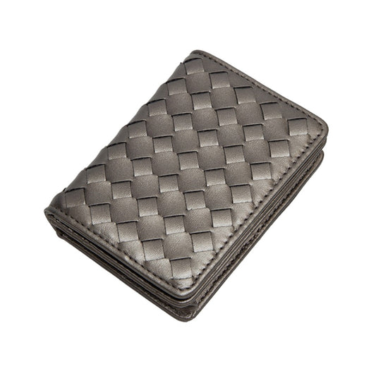 Metallic Bronze Faux Leather Basketweave Fold Card Holder Wallet