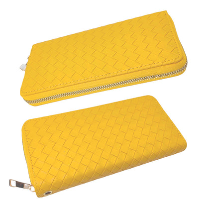 Faux Leather Basket Weave Wallet with Wristlet (Mustard Yellow)