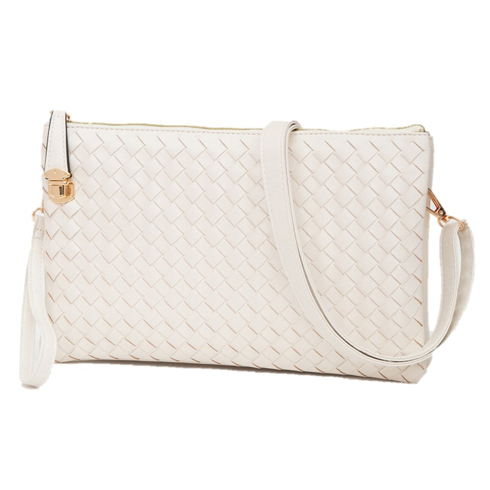 Ivory Faux Leather Braided Crossbody Bag