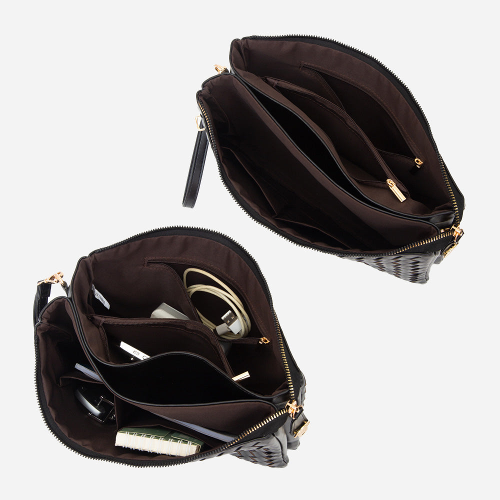 Ivory Faux Leather Braided Crossbody Bag