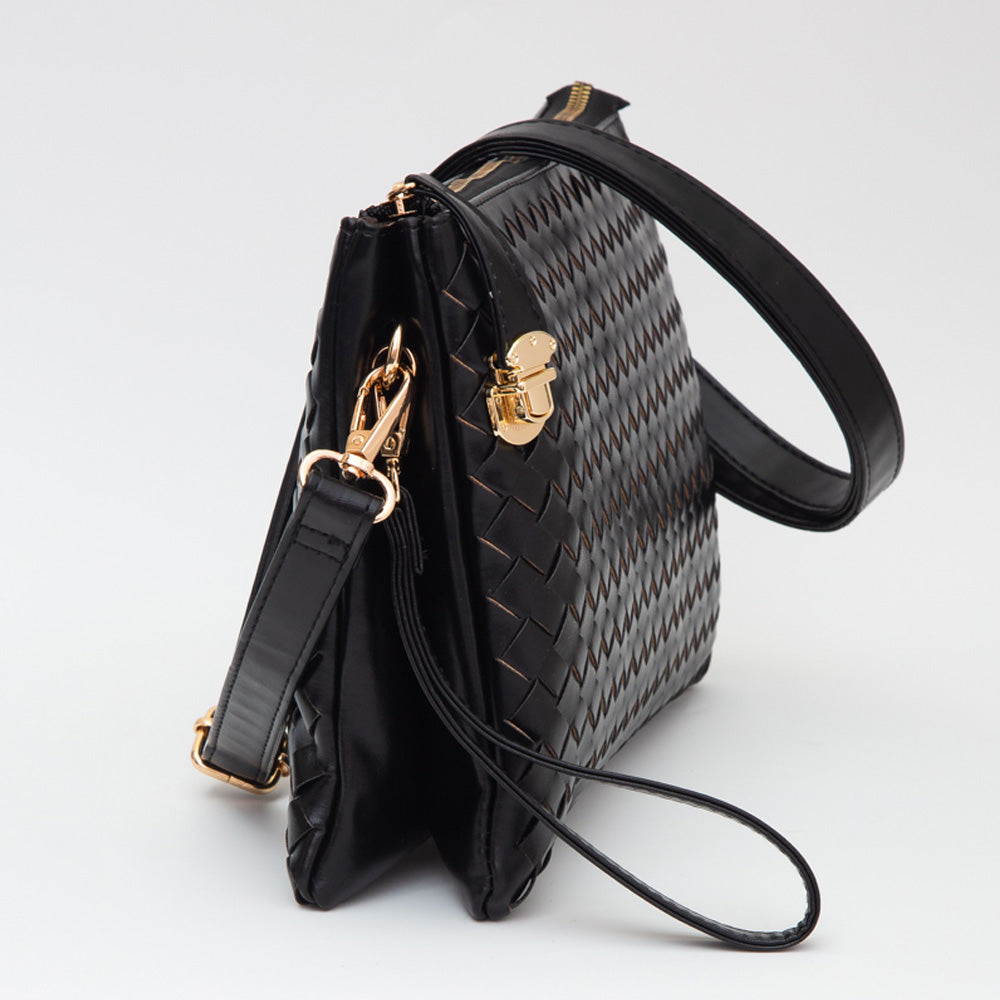 Ivory Faux Leather Braided Crossbody Bag