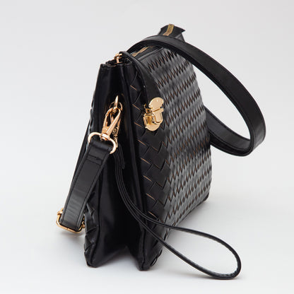 Ivory Faux Leather Braided Crossbody Bag