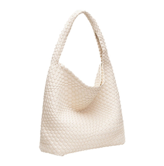 Ivory Faux Leather Braided Hobo Shoulder Bag